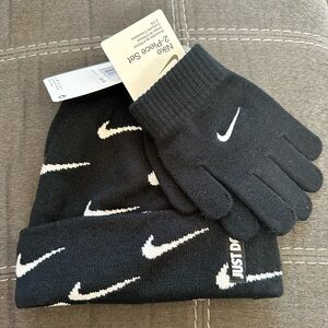 Nike Black Beanie and Gloves Set Hat